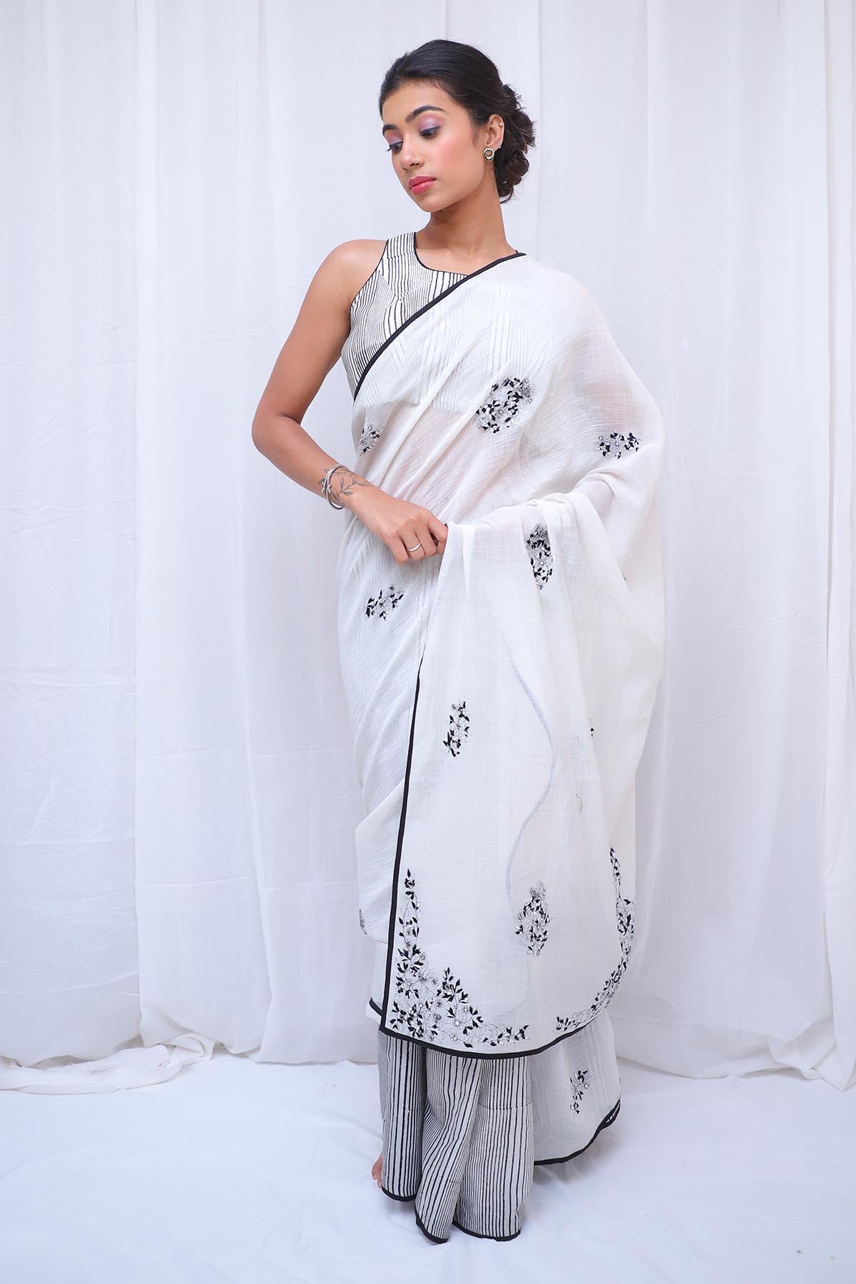 Buy White Zardosi Embroidered Saree by House Of 87 for women online at ScrollnShops