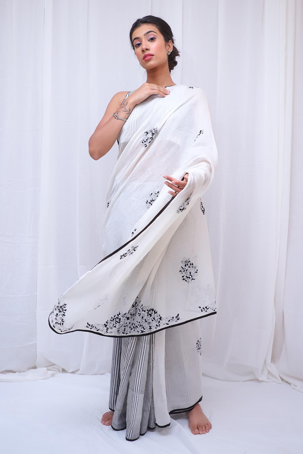 White Zardosi Embroidered Saree