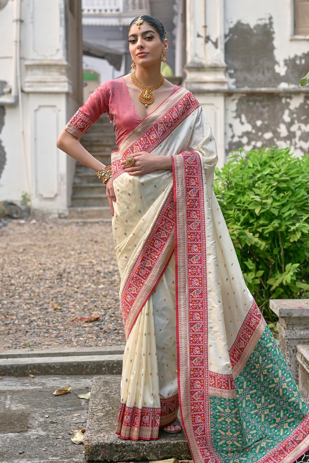 Buy White Zari Patola Design Saree by Lili Lala for women online at ScrollnShops