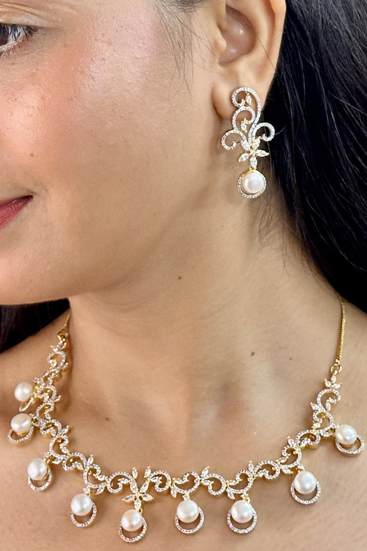 Buy White Zirconia Jewellery Set for women by J Pearls online available at scrollnshops
