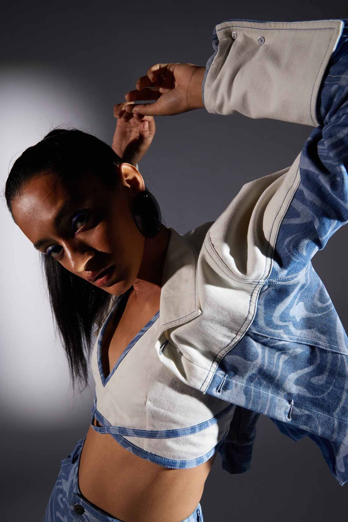 White & Blue Denim Bralette for women