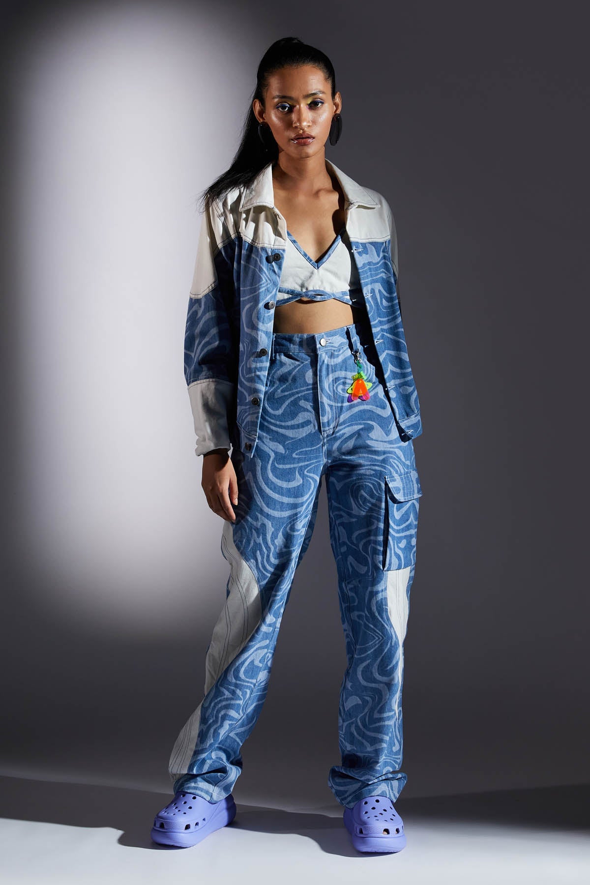 White & Blue Denim Pants for women