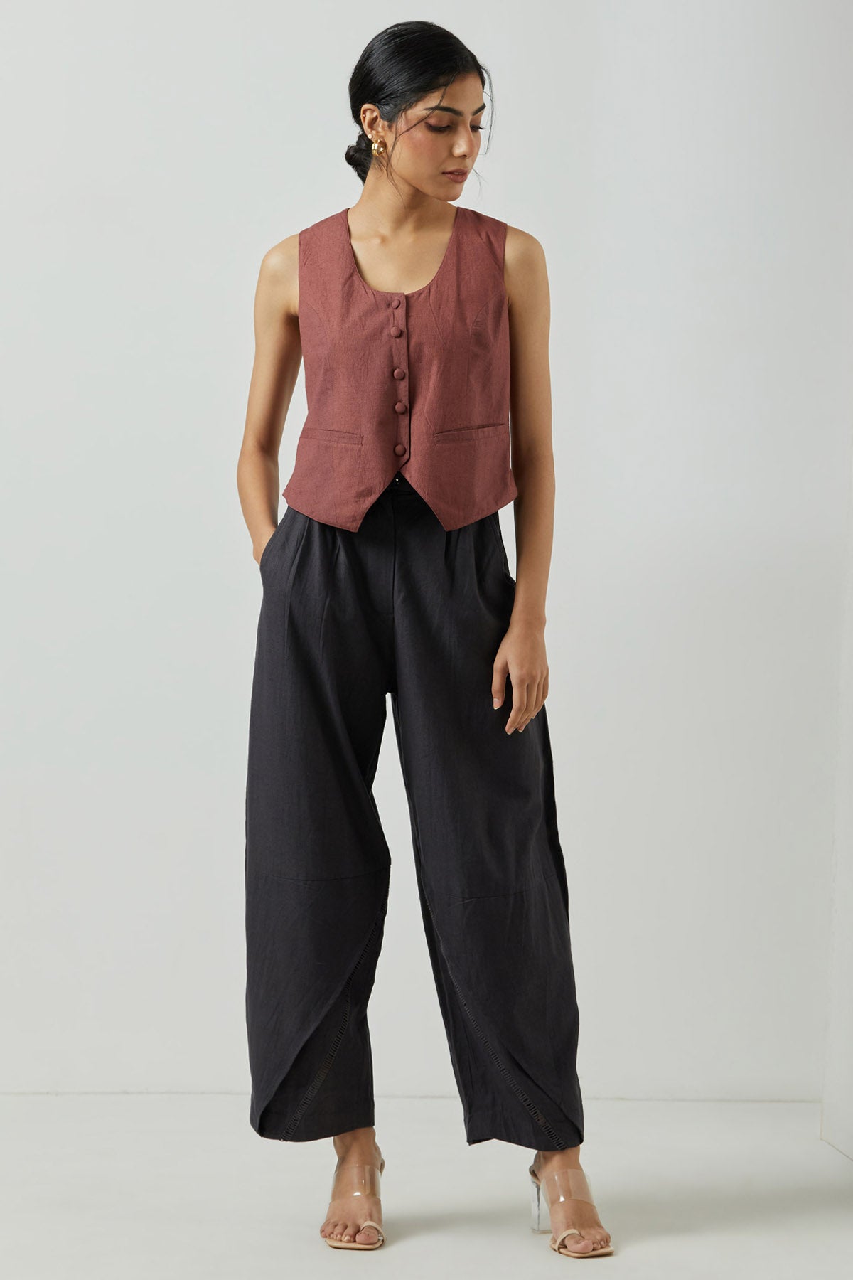 Wine Asymmetrical Coat