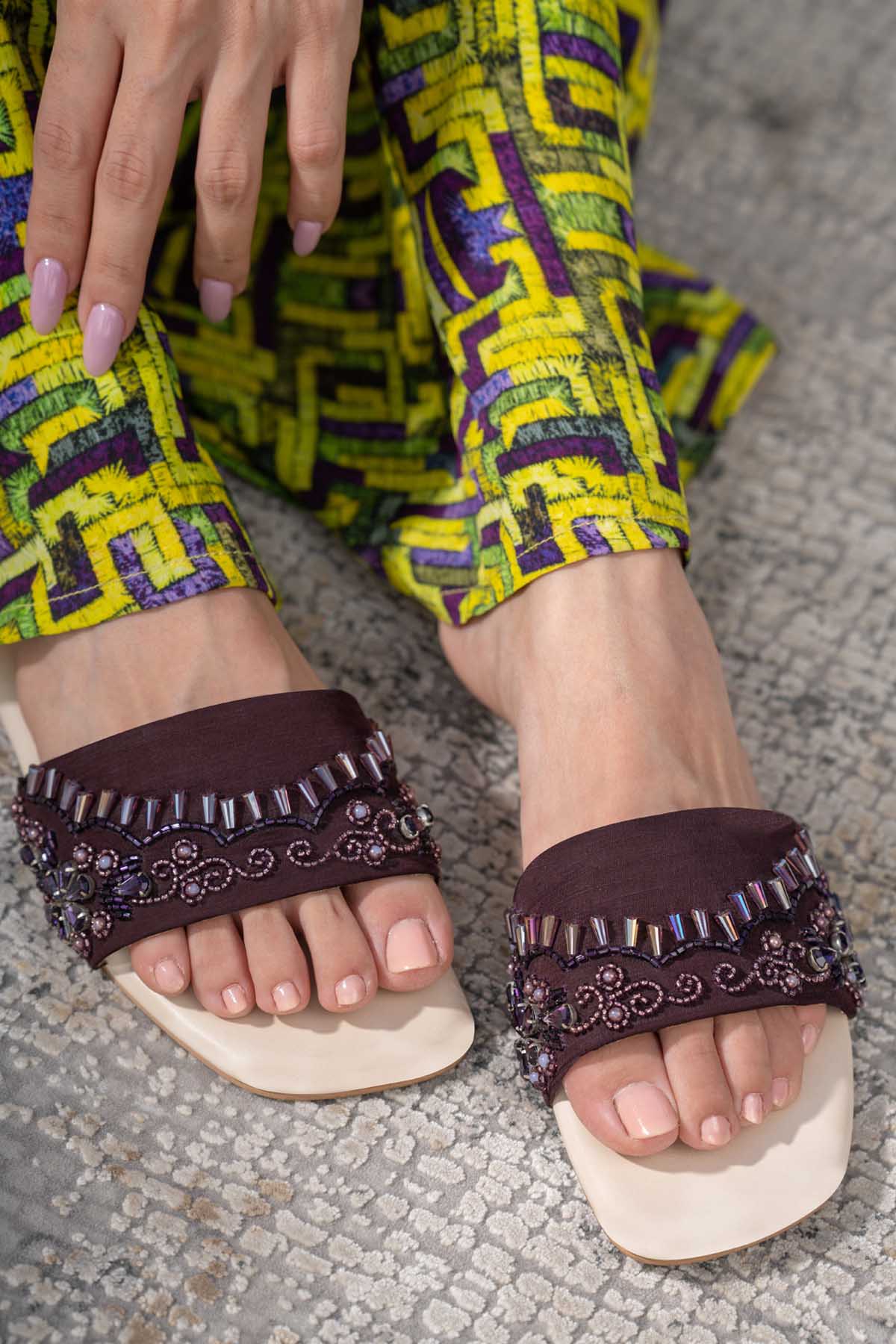 Wine Embellished Slip-On