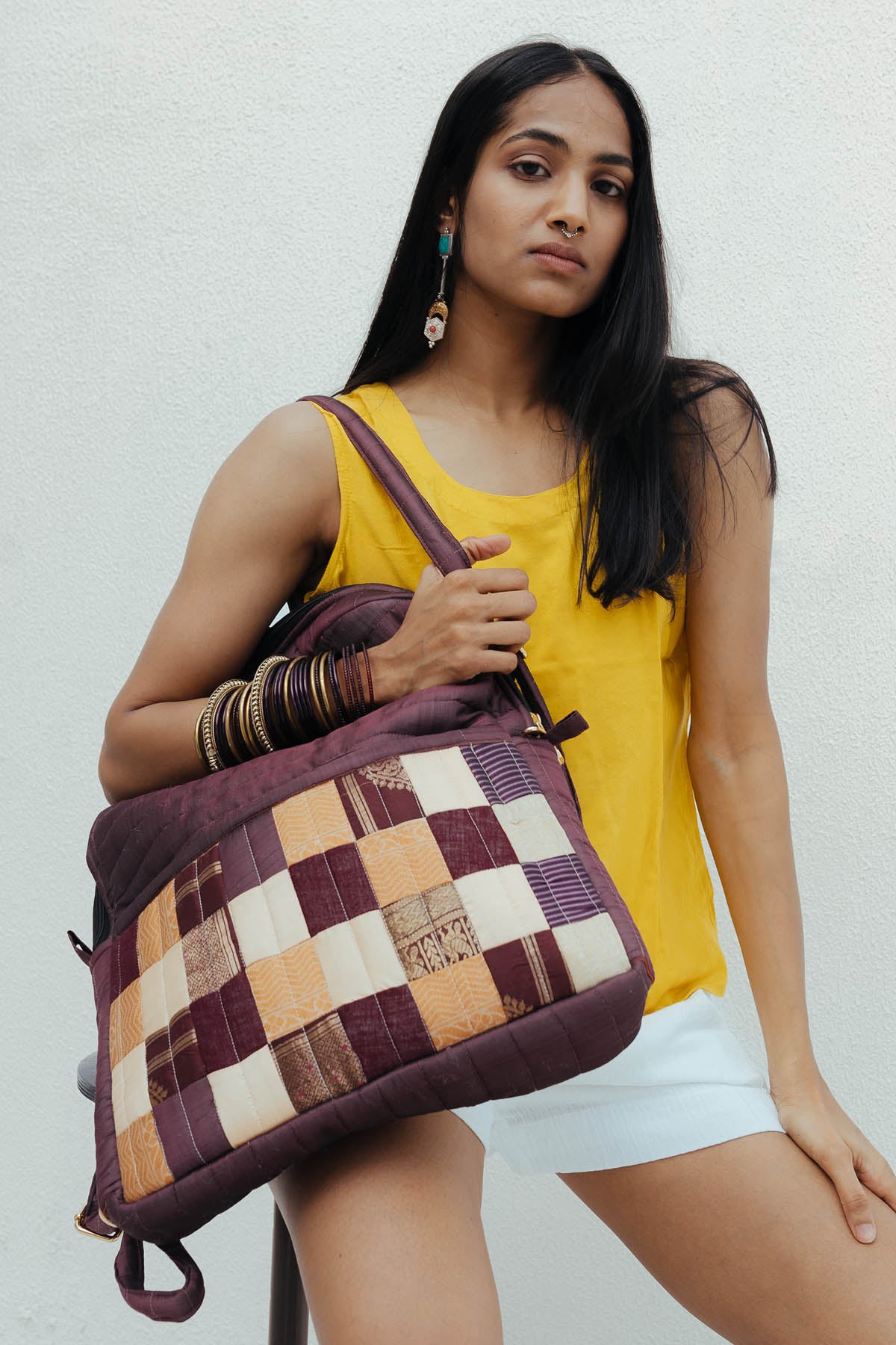 Wine Silk Godhadi Patchwork Bag