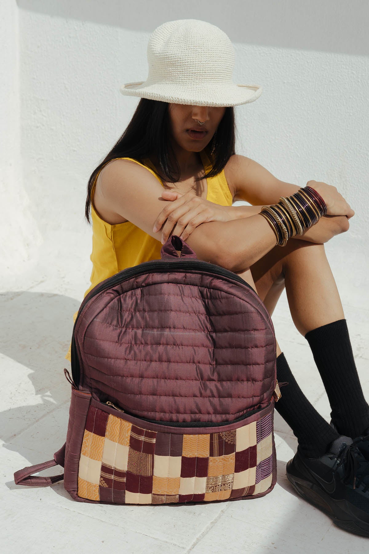 Wine Silk Godhadi Patchwork Bag