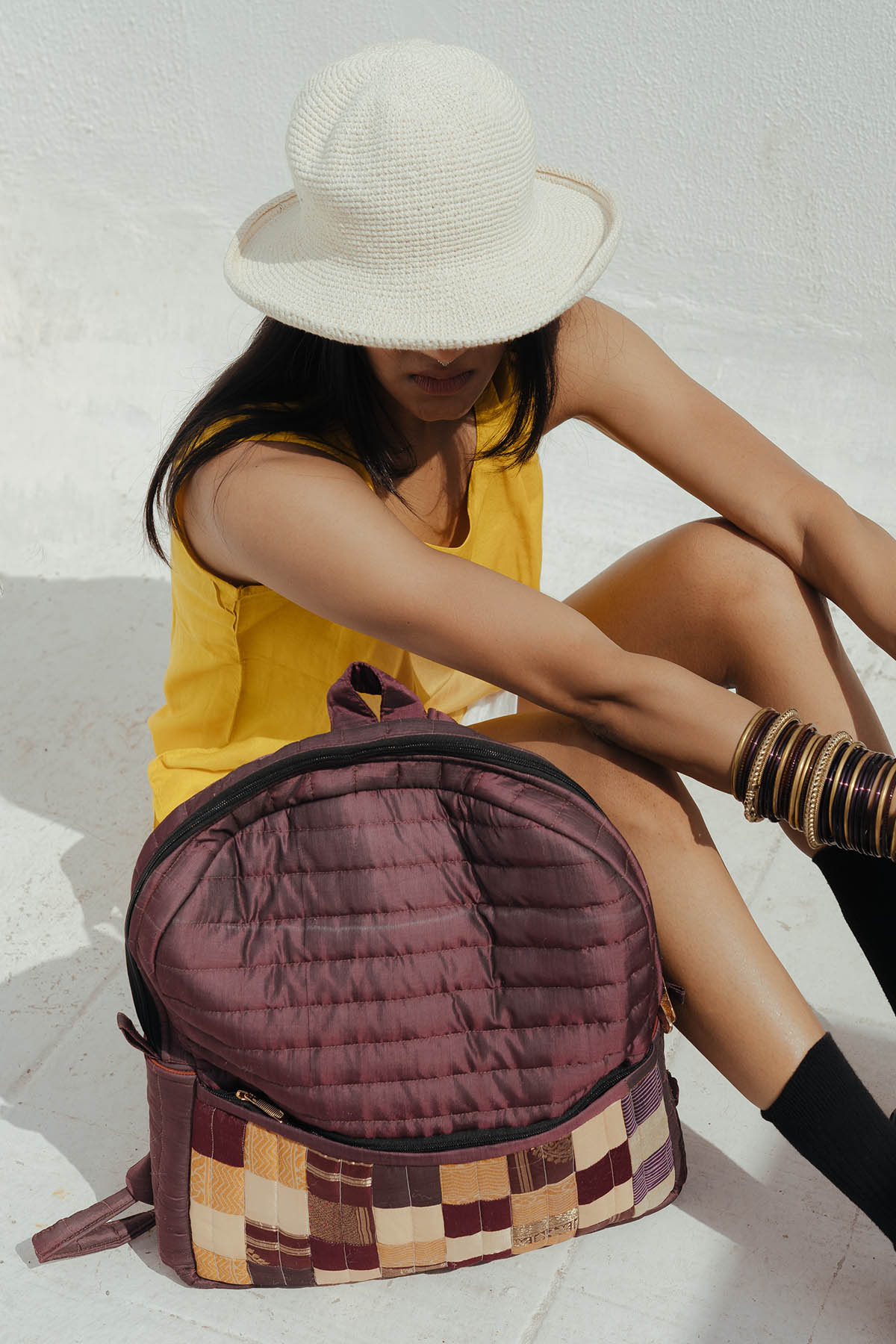 Wine Silk Godhadi Patchwork Bag