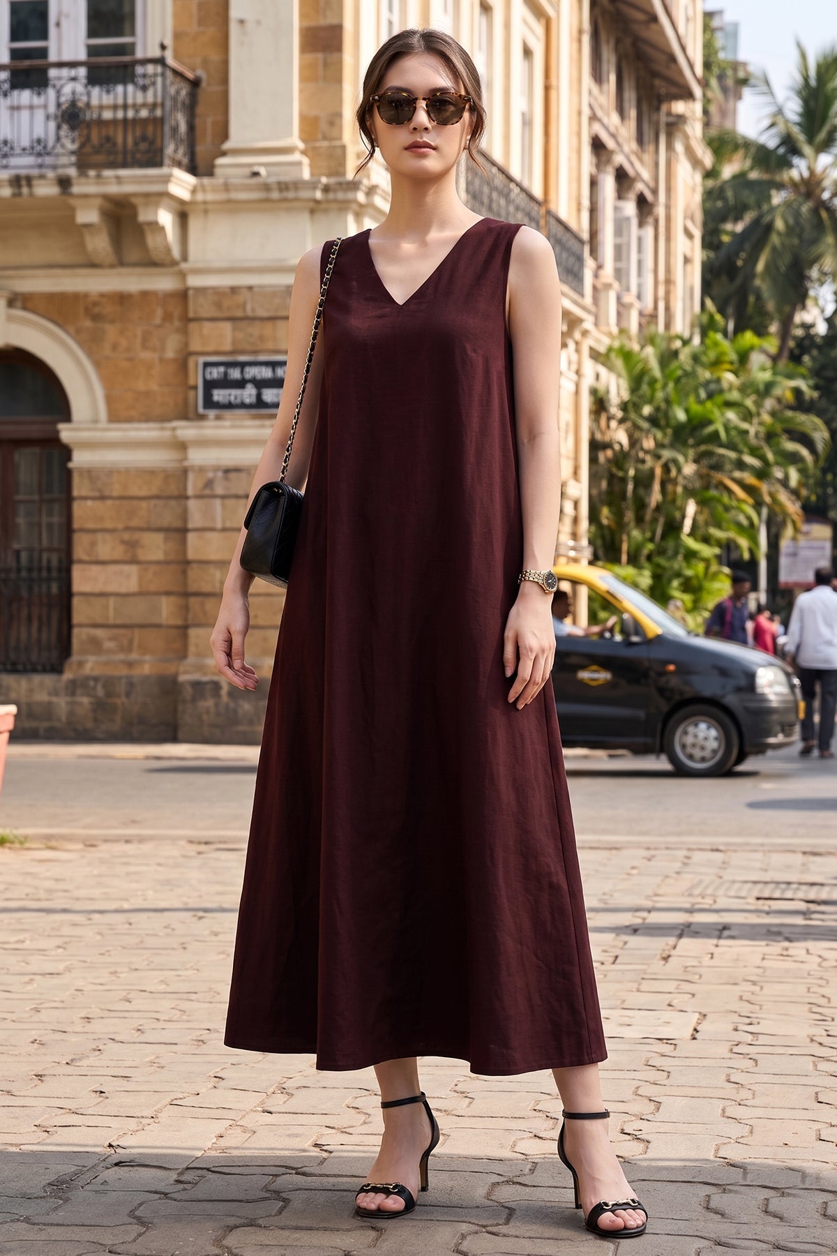 Buy Wine A-Line Cotton Maxi Dress for women by Sneha B online available at scrollnshops