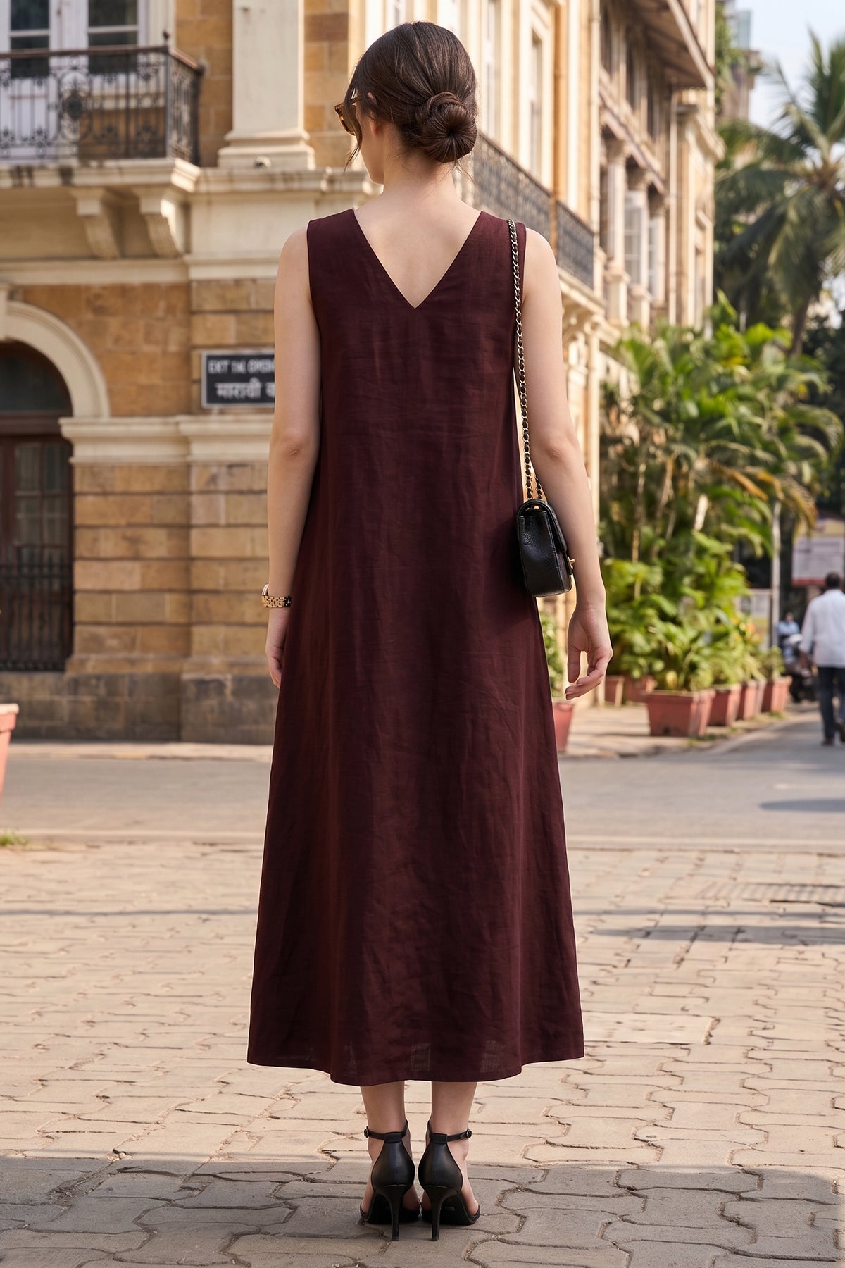 Wine A-Line Cotton Maxi Dress