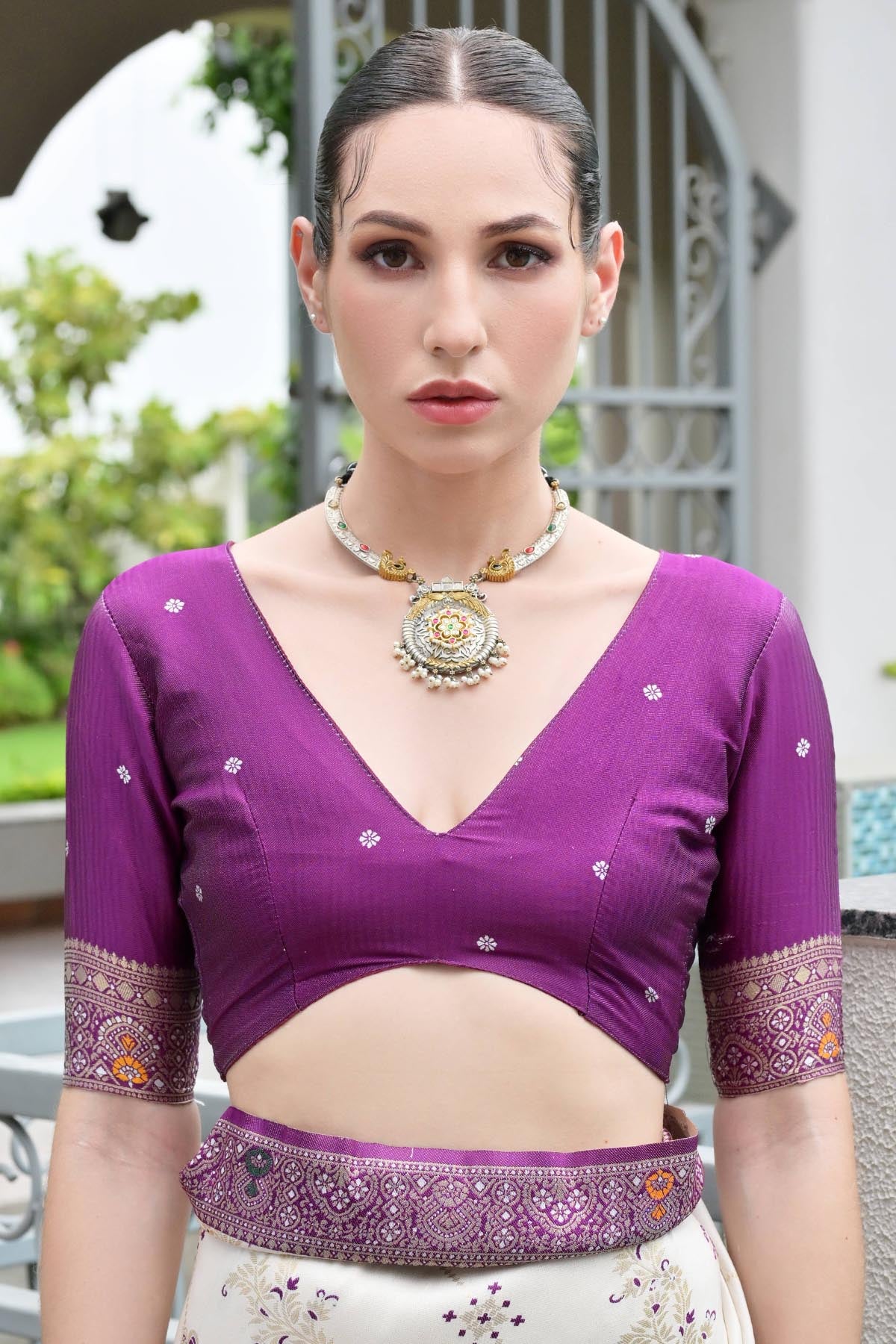 Wine Banarasi Silk Thread Saree