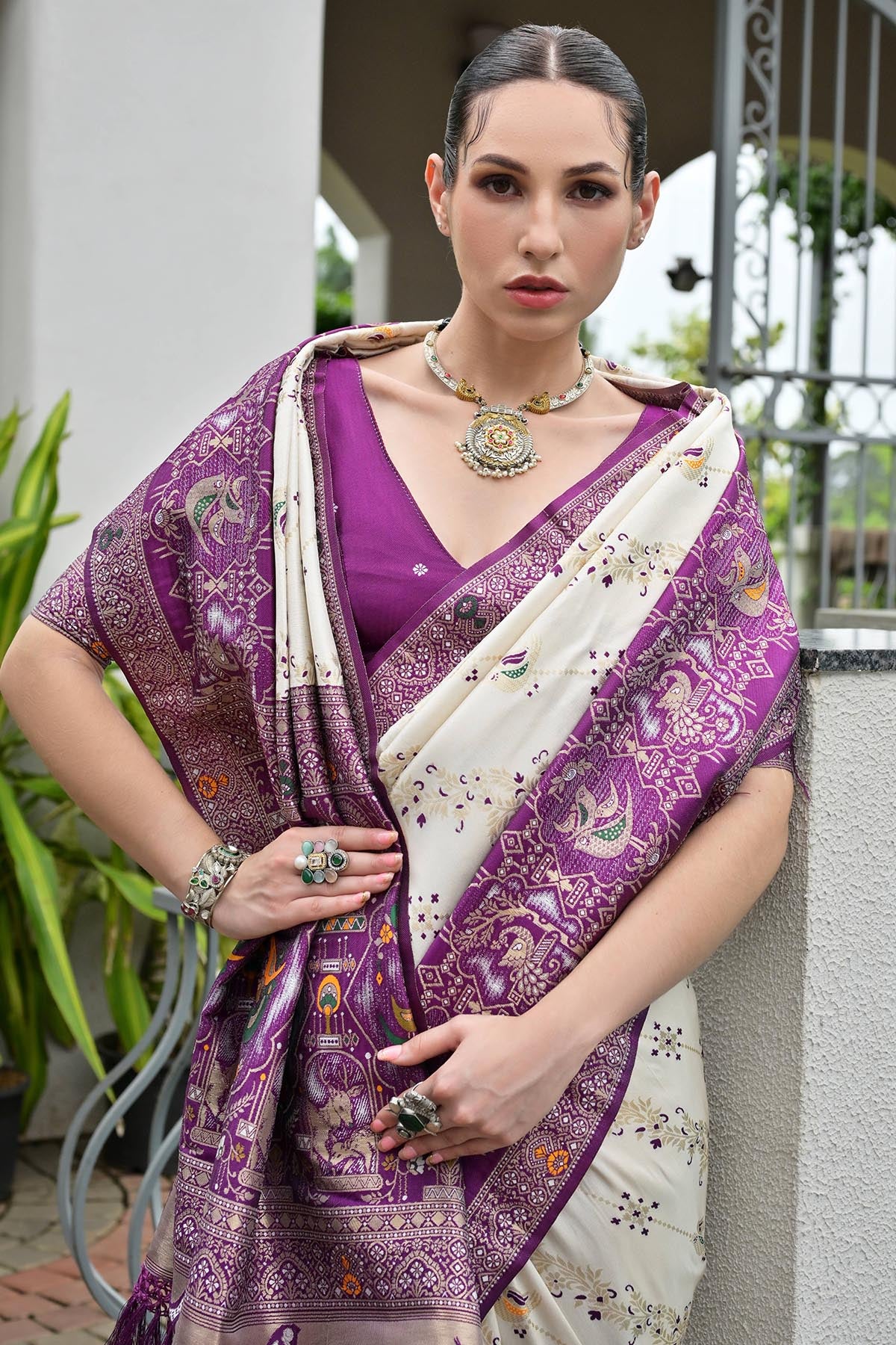 Wine Banarasi Silk Thread Saree