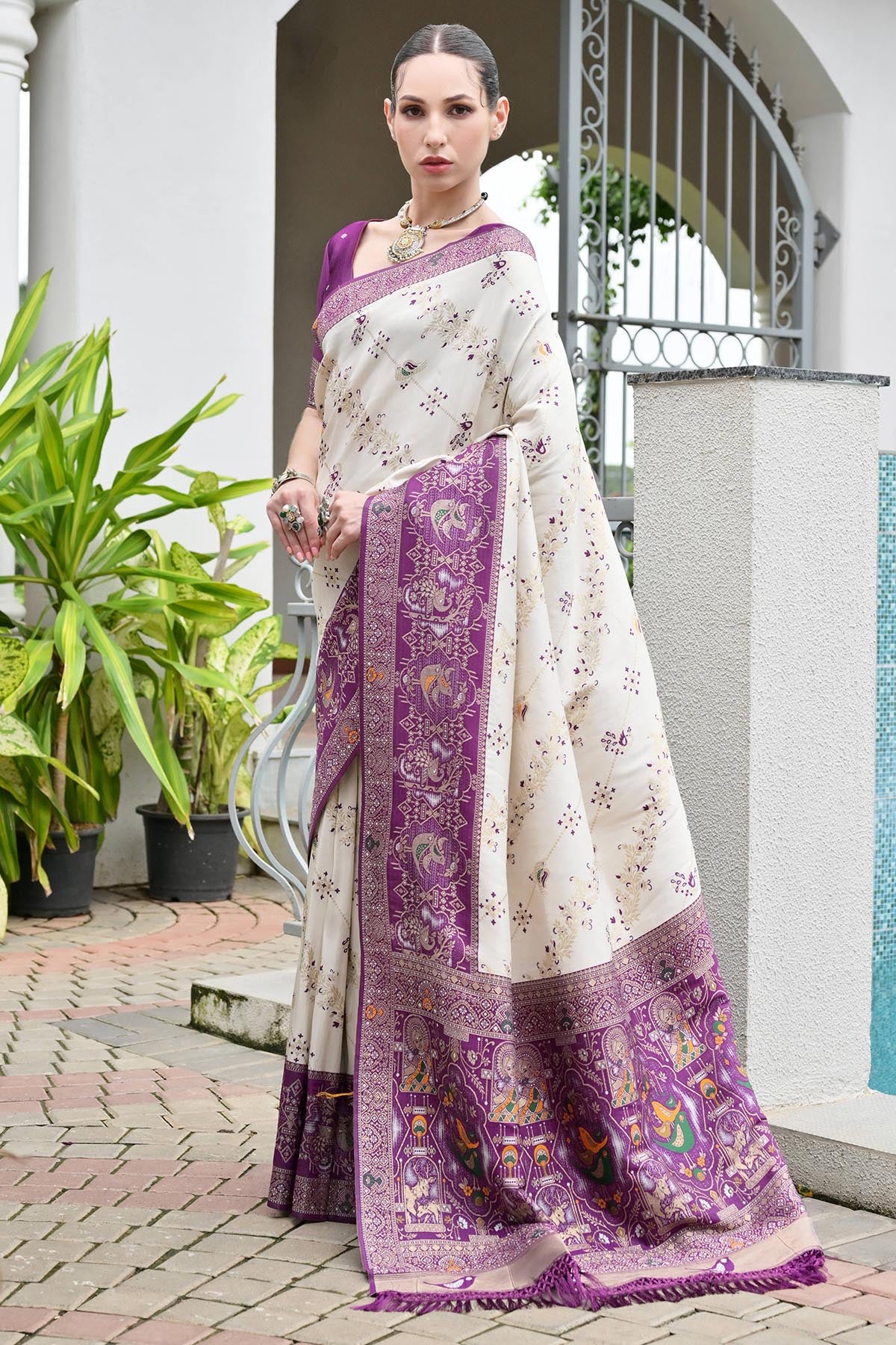 Wine Banarasi Silk Thread Saree