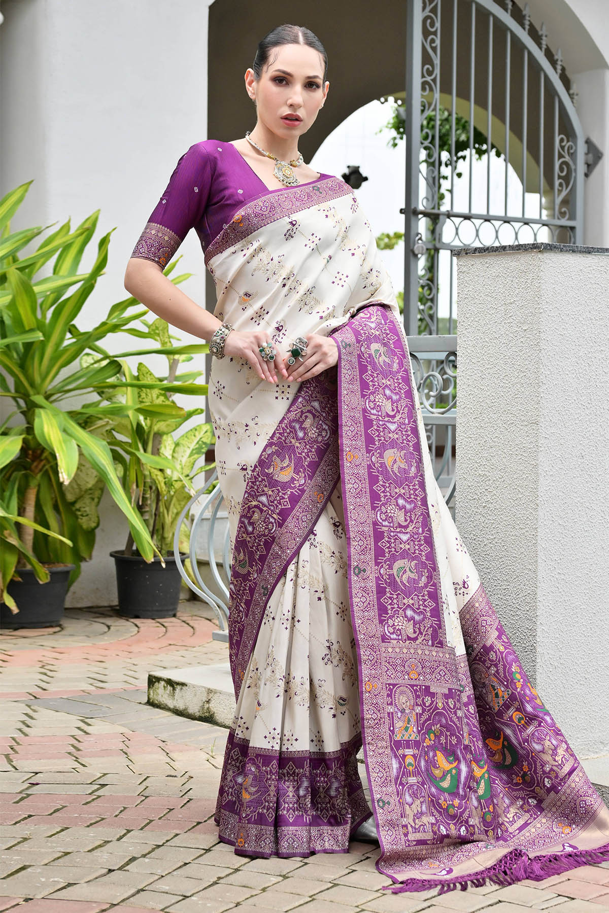 Buy Wine Banarasi Silk Woven Saree for women by Lili Lala Designer online available at scrollnshops