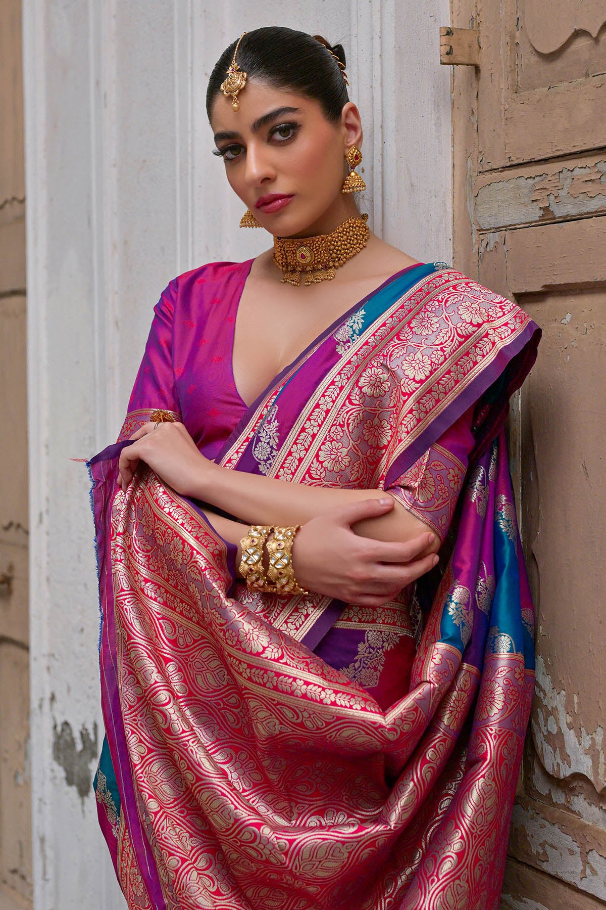 Wine Banarasi Silk Zari Saree