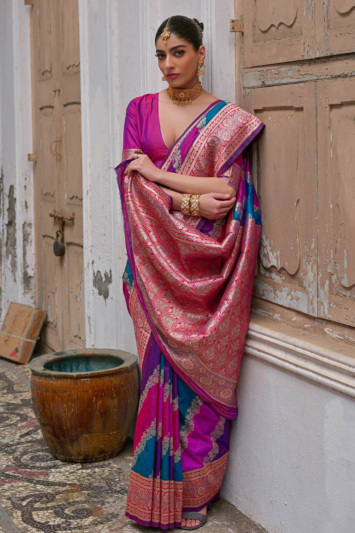 Wine Banarasi Silk Zari Saree