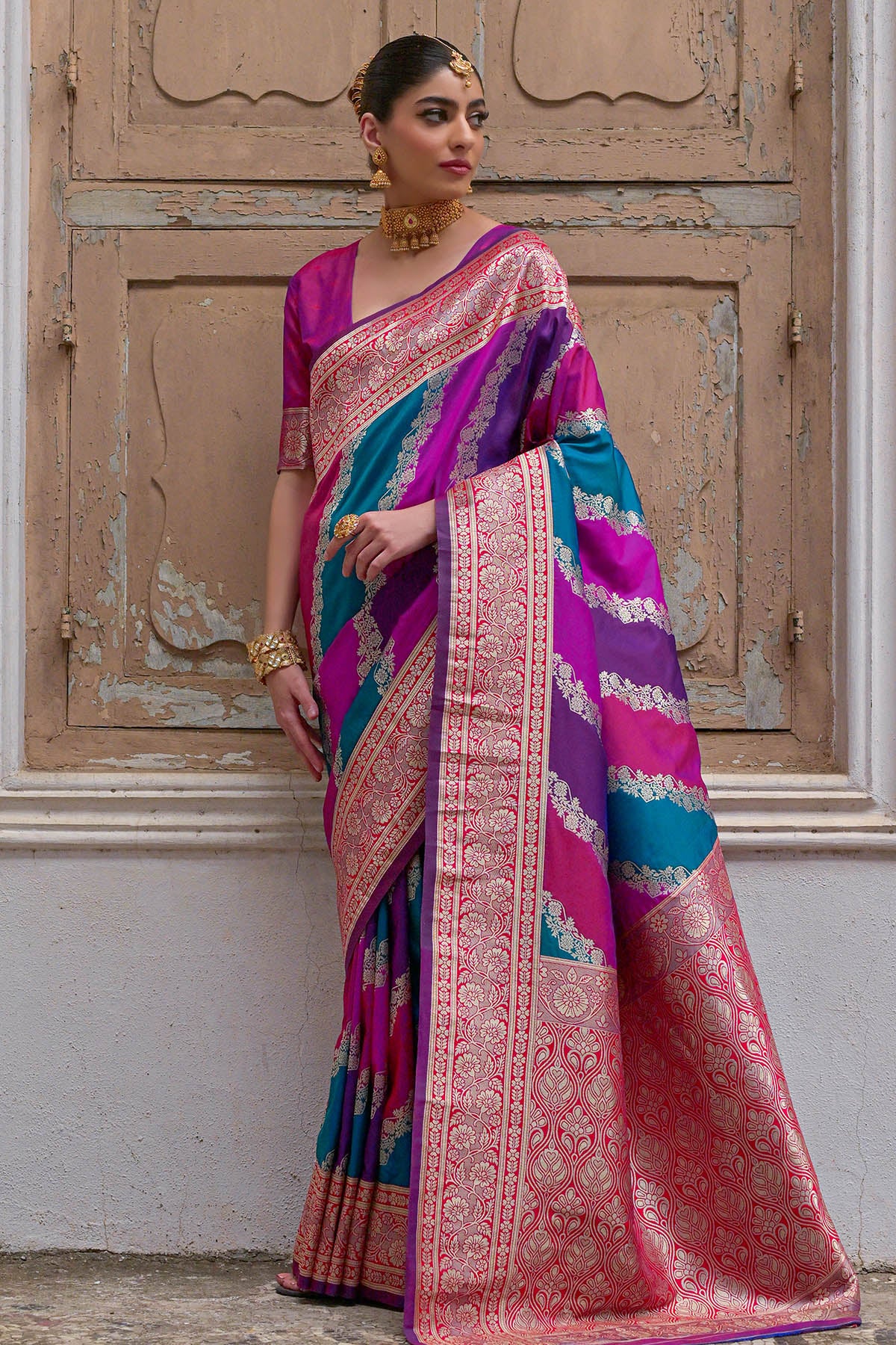 Wine Banarasi Silk Zari Saree