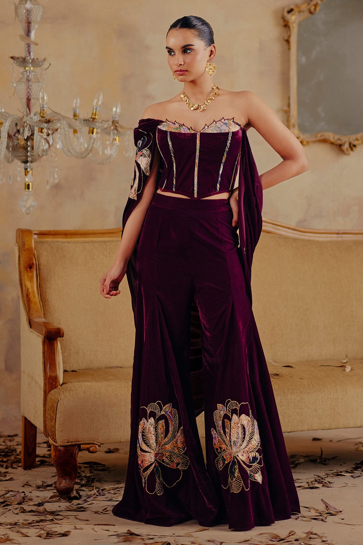 Buy Wine Cape Style Indo-Western for women by Ajiesh Oberoi online available at scrollnshops