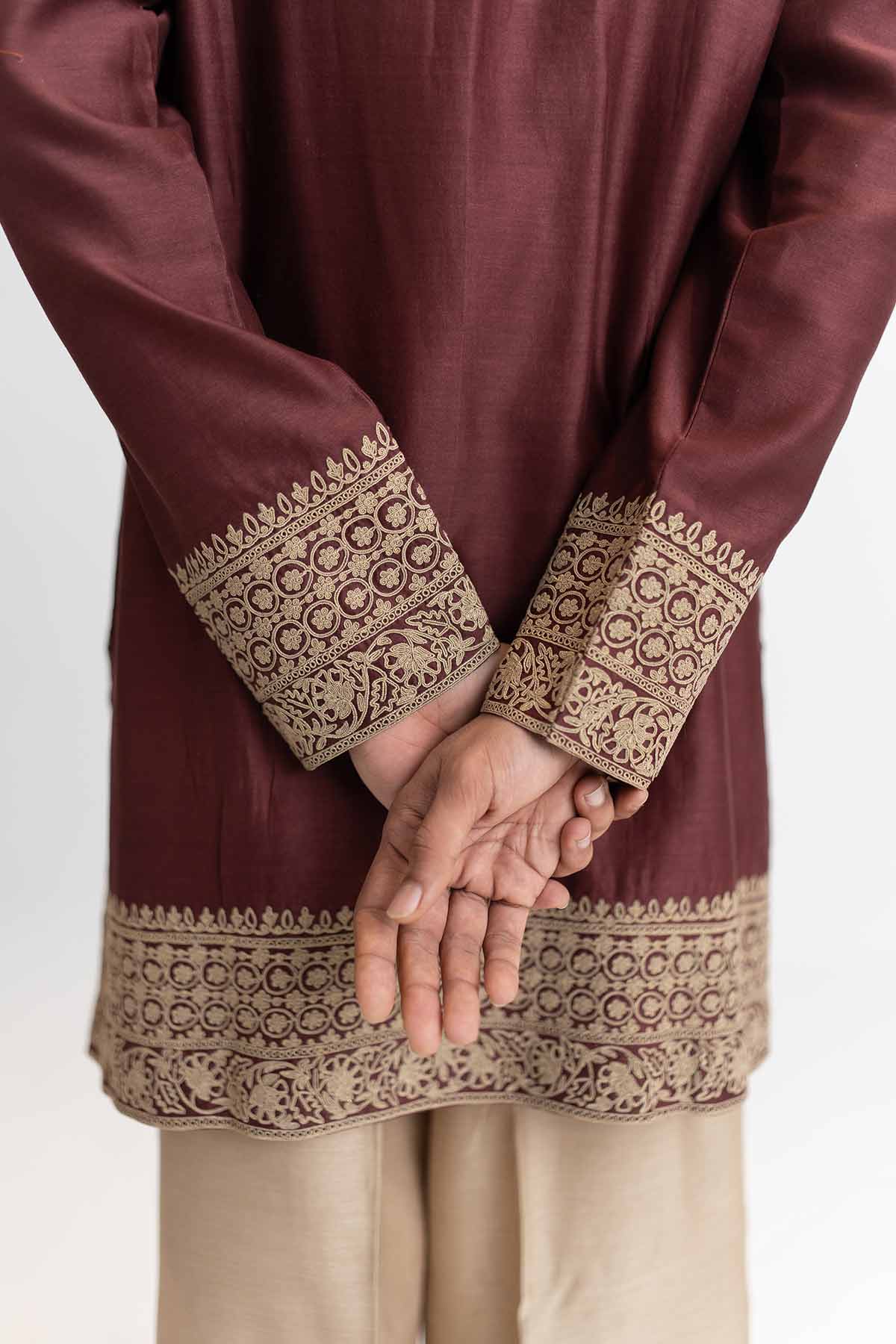 Wine Chanderi Short Kurta Pants