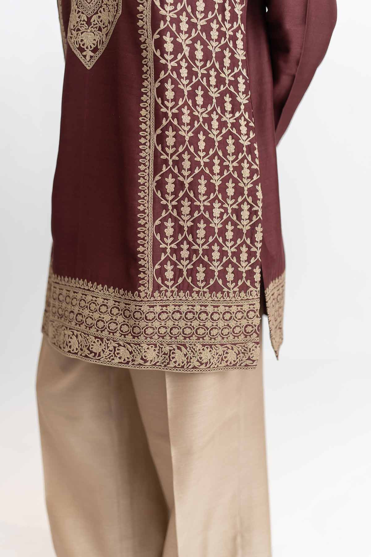 Wine Chanderi Short Kurta Pants
