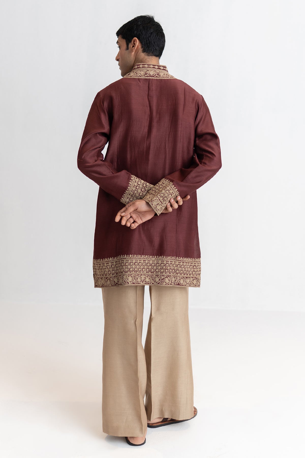 Wine Chanderi Short Kurta Pants