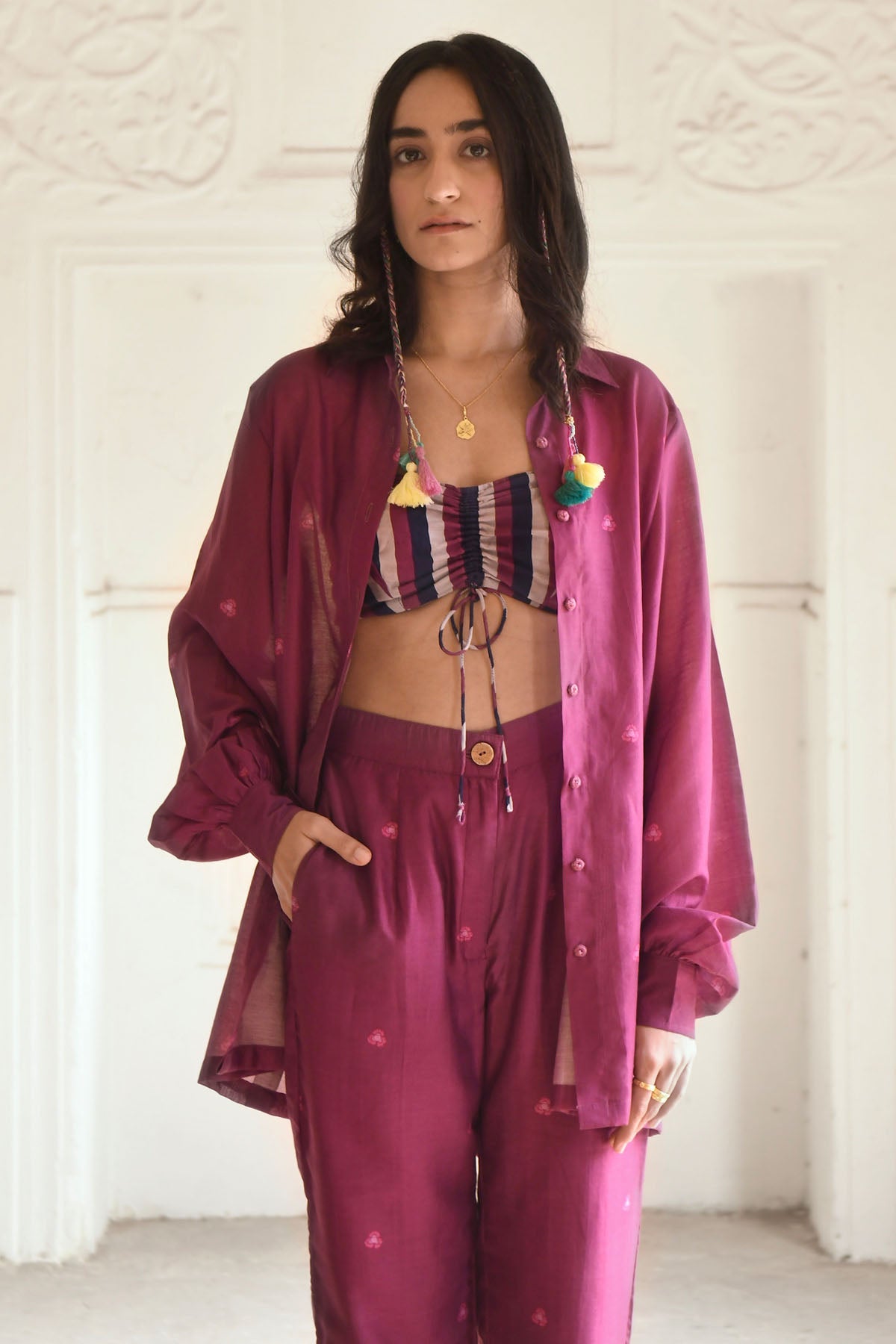 Wine Chanderi Silk Co-ord Set
