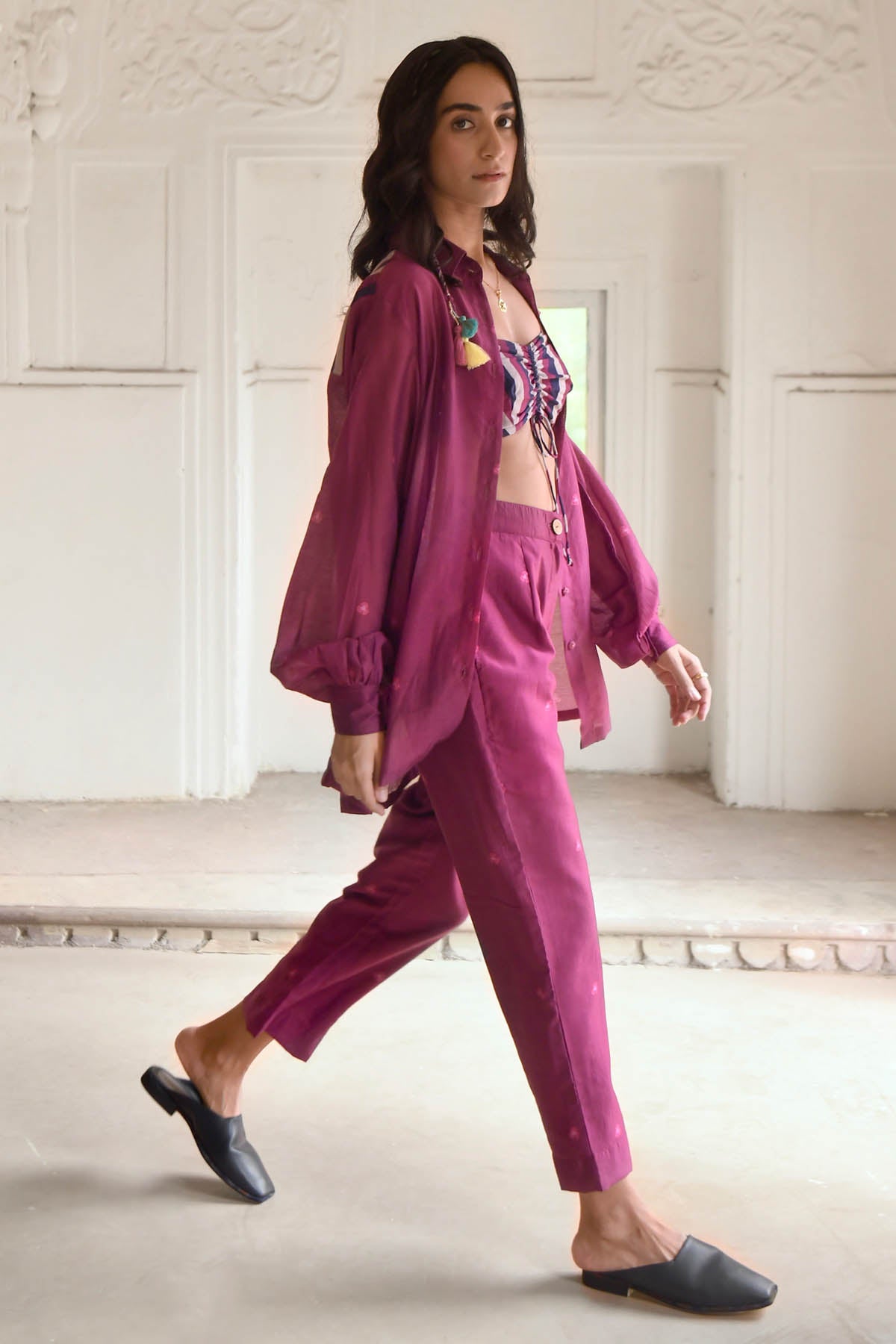 Wine Chanderi Silk Co-ord Set