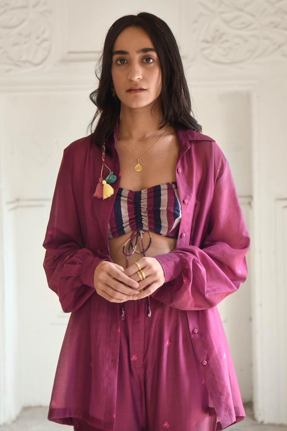 Wine Chanderi Silk Co-ord Set