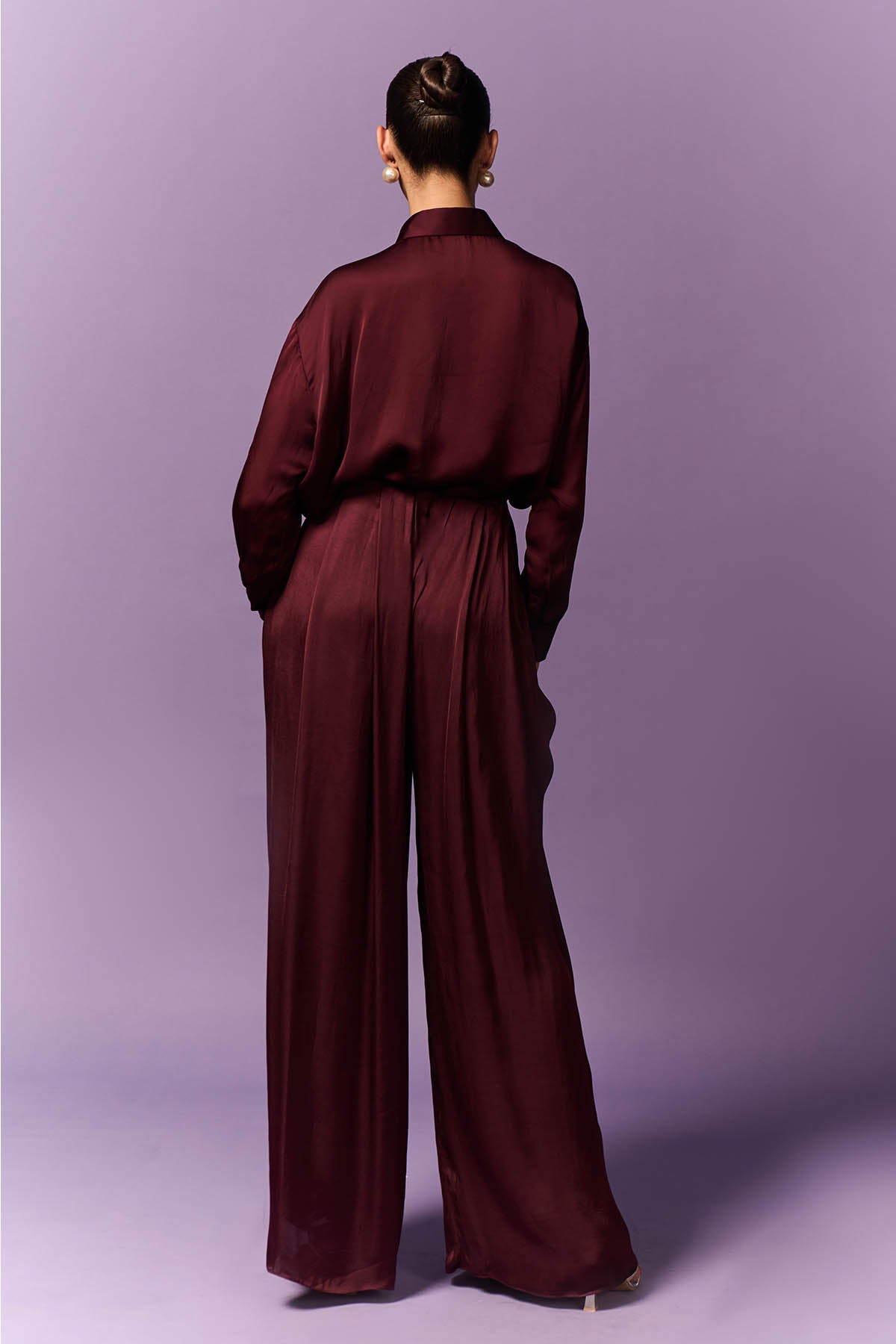 Wine Collar Shirt & Palazzo