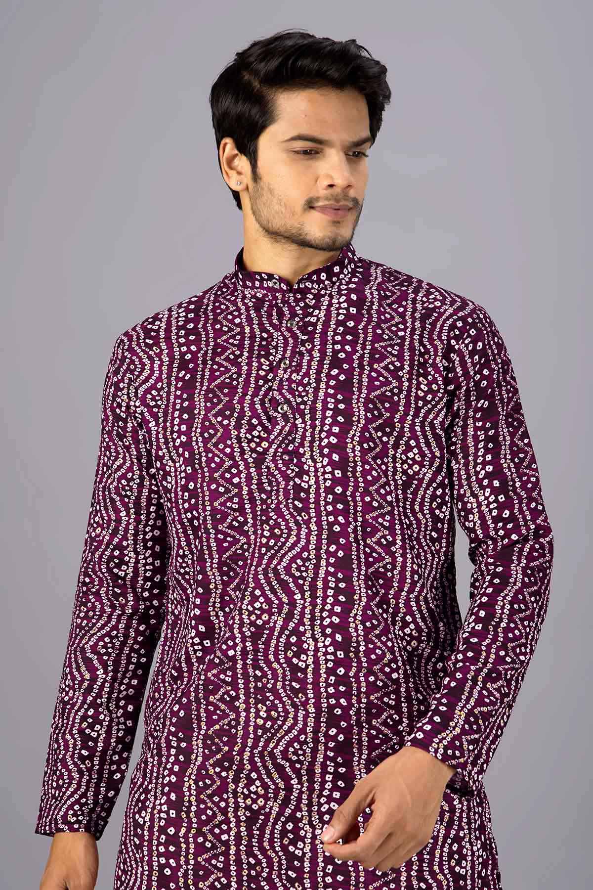 Wine Cotton Bandani Print Kurta