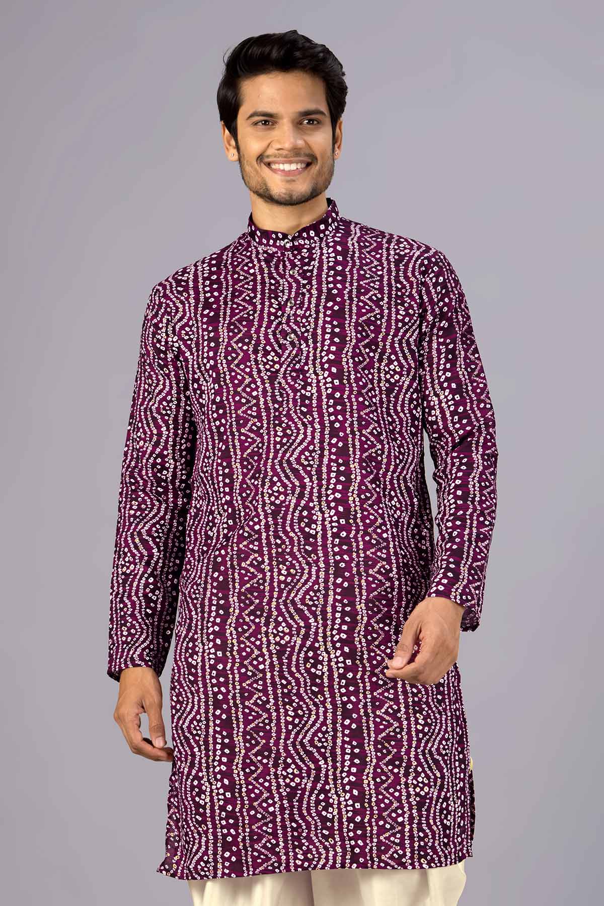 Wine Cotton Bandani Print Kurta