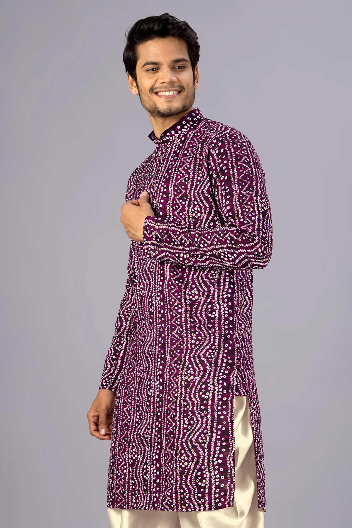 Wine Cotton Bandani Print Kurta