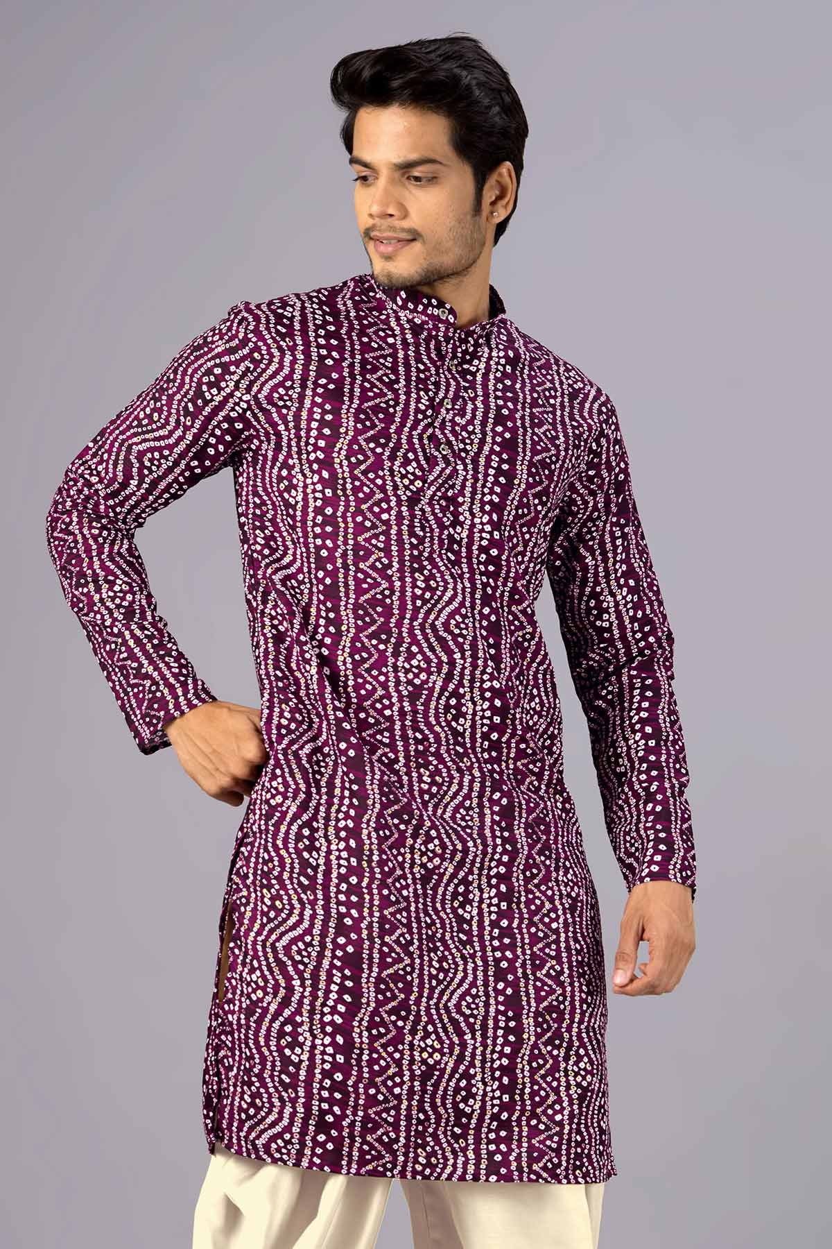 Buy Wine Cotton Bandani Print Kurta for women by Priyanka Jain online available at scrollnshops