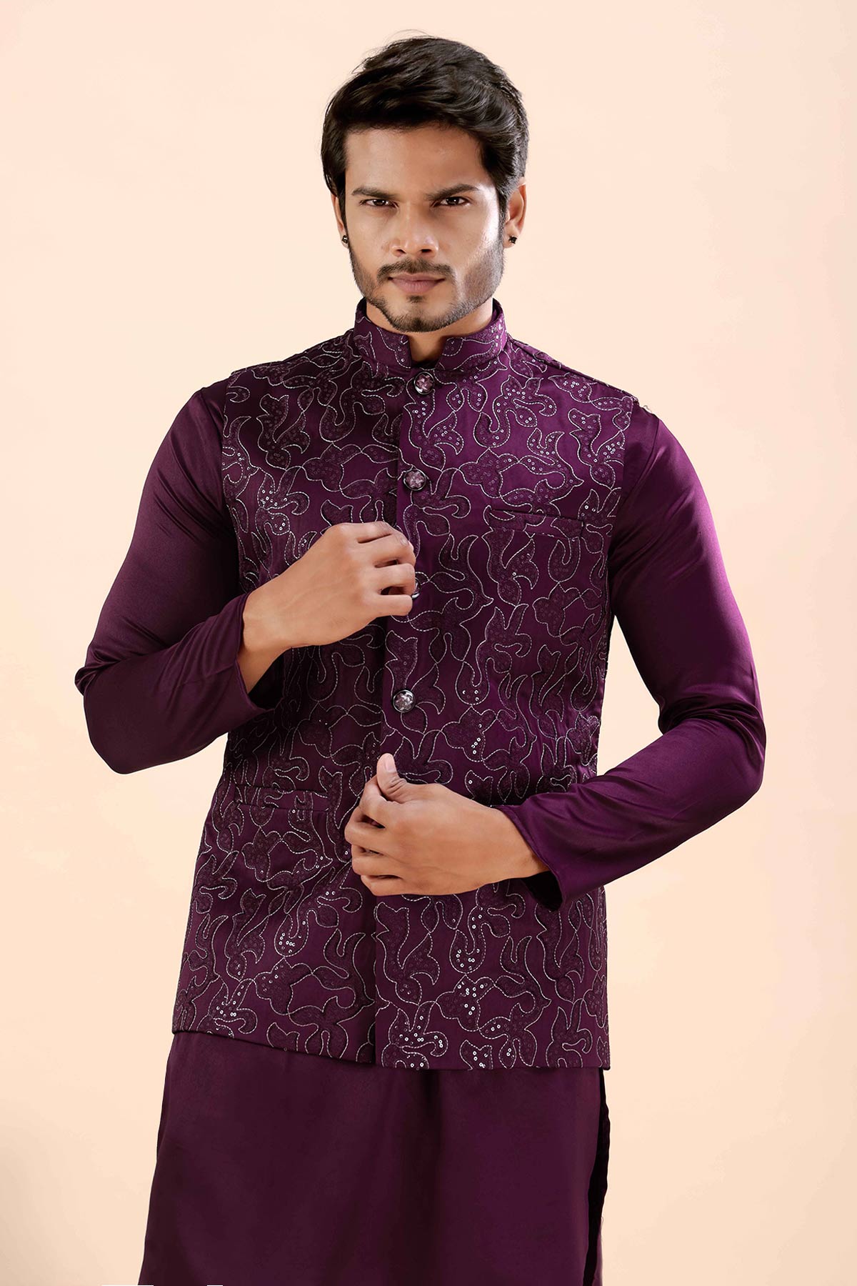 Buy Wine Cotton Embroidered Bundi for women by Priyanka Jain online available at scrollnshops