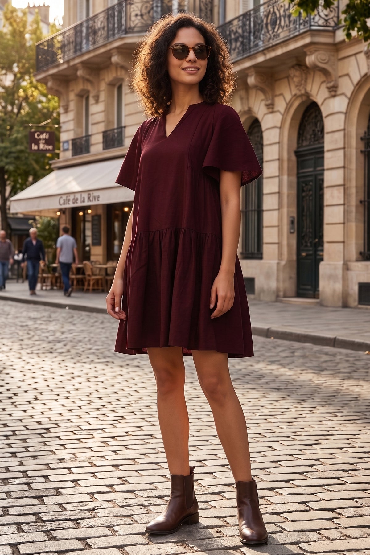 Buy Wine Cotton Linen Flare Dress for women by Sneha B online available at scrollnshops