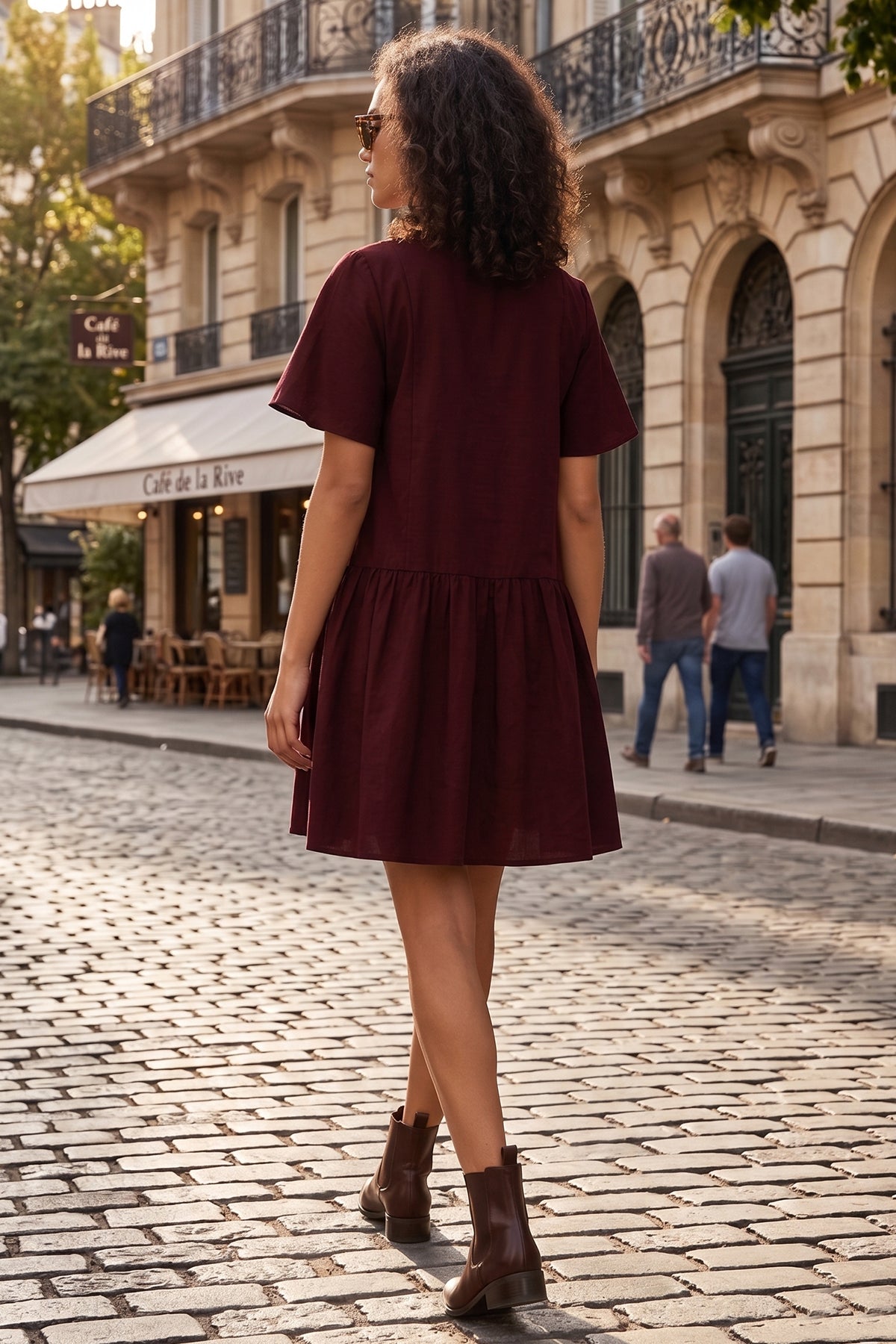 Cotton Linen Wine Flare Dress