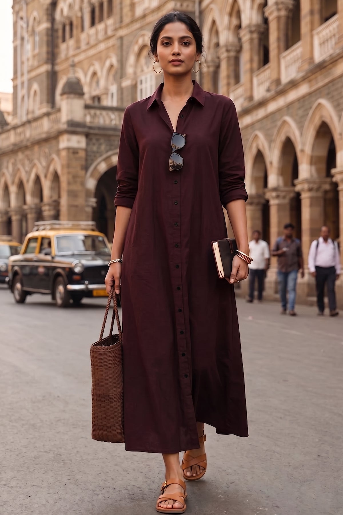 Buy Wine Cotton Maxi Shirt Dress for women by Sneha B online available at scrollnshops