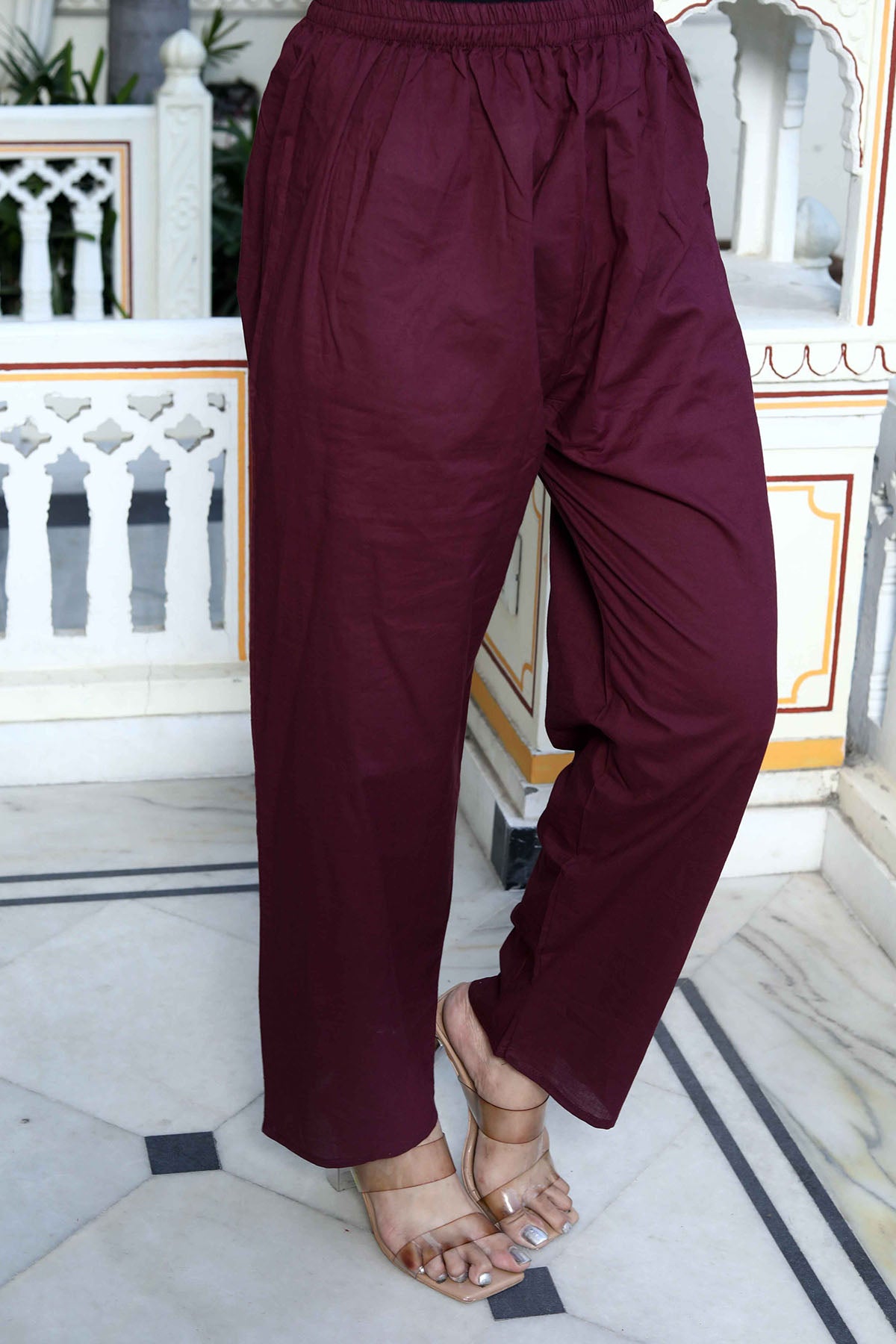 Wine Cotton Pintuck Kurta Set
