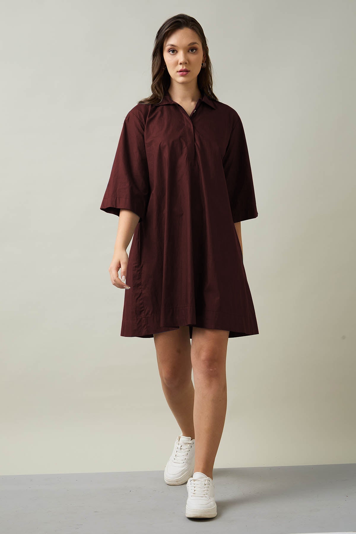 Buy Wine Cotton Poplin Flare Dress for Women by SNEHA B Designer online available at scrollnshops
