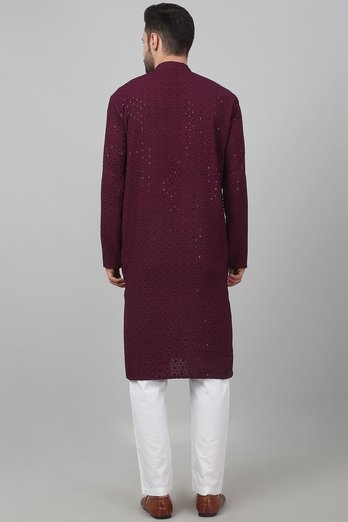 Wine Cotton Sequins Kurta Set