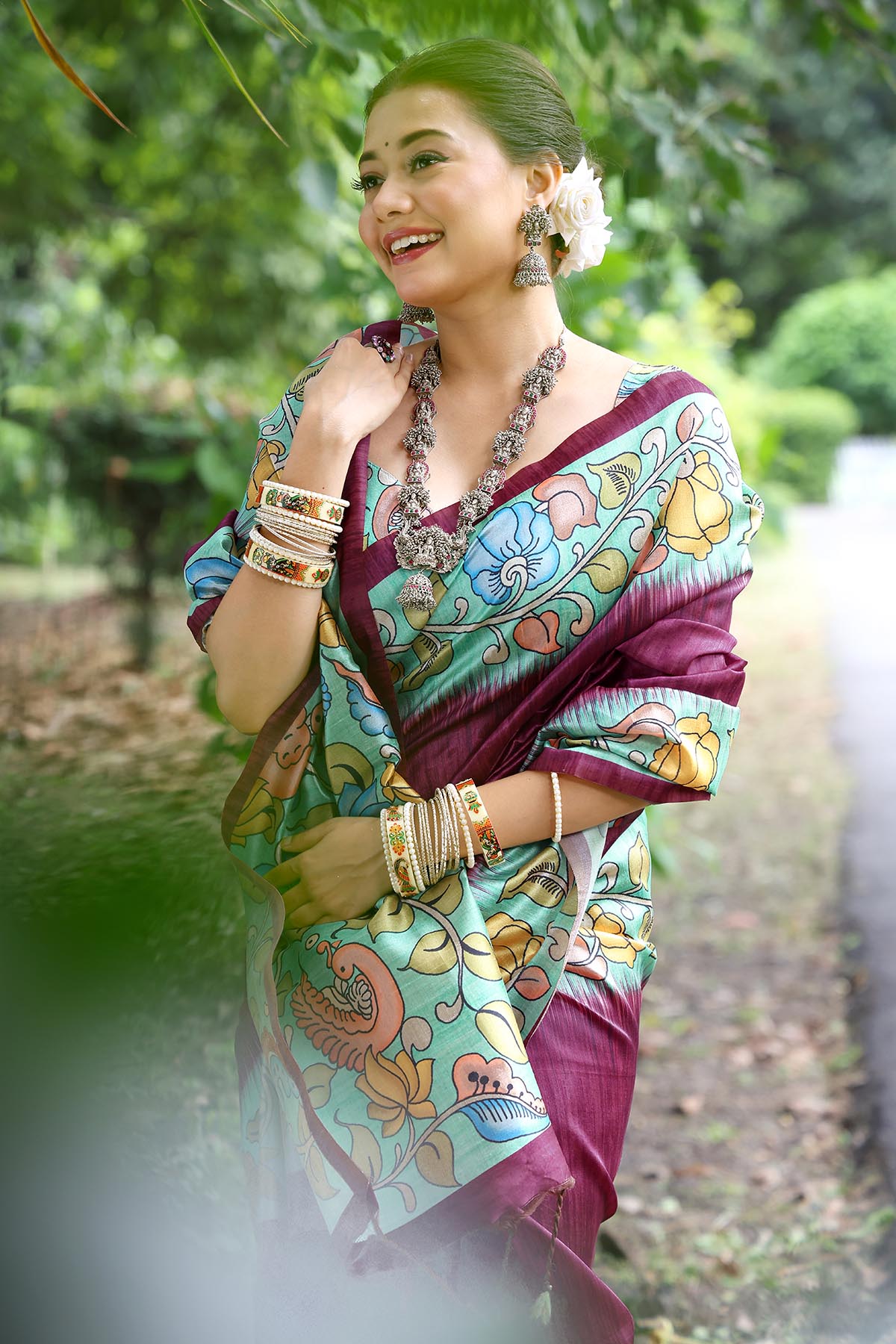 Wine Cotton Silk Printed Saree