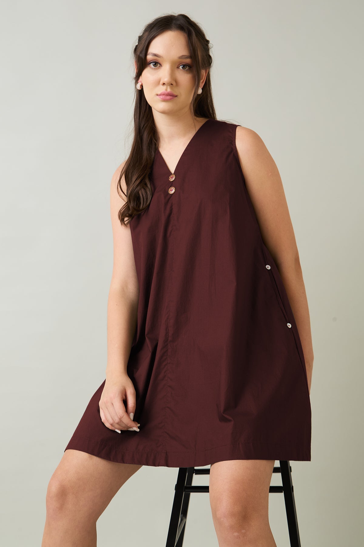 Buy Wine Cotton Sleeveless Dress for Women by SNEHA B Designer online available at scrollnshops