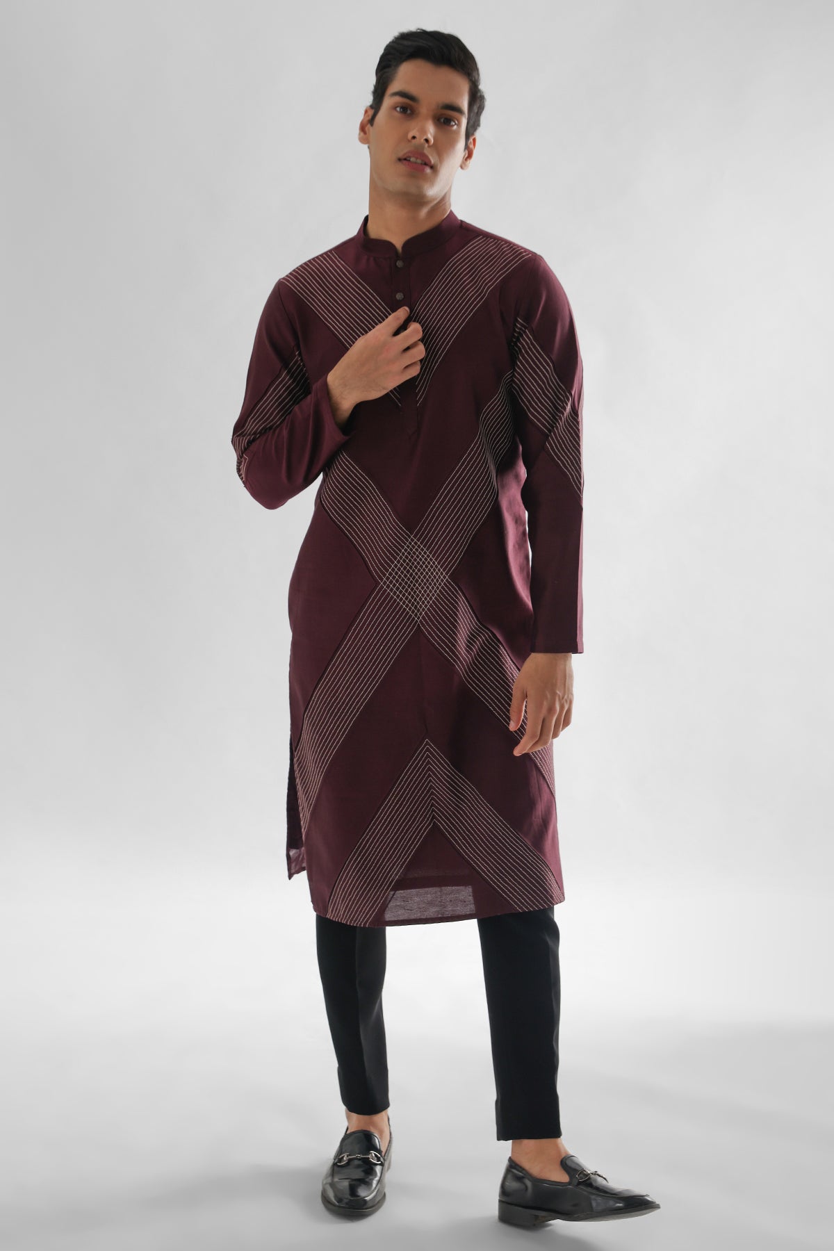 Buy Wine Cross Stitch Kurta & Pants for men by Paarsh Atelier online available at scrollnshops