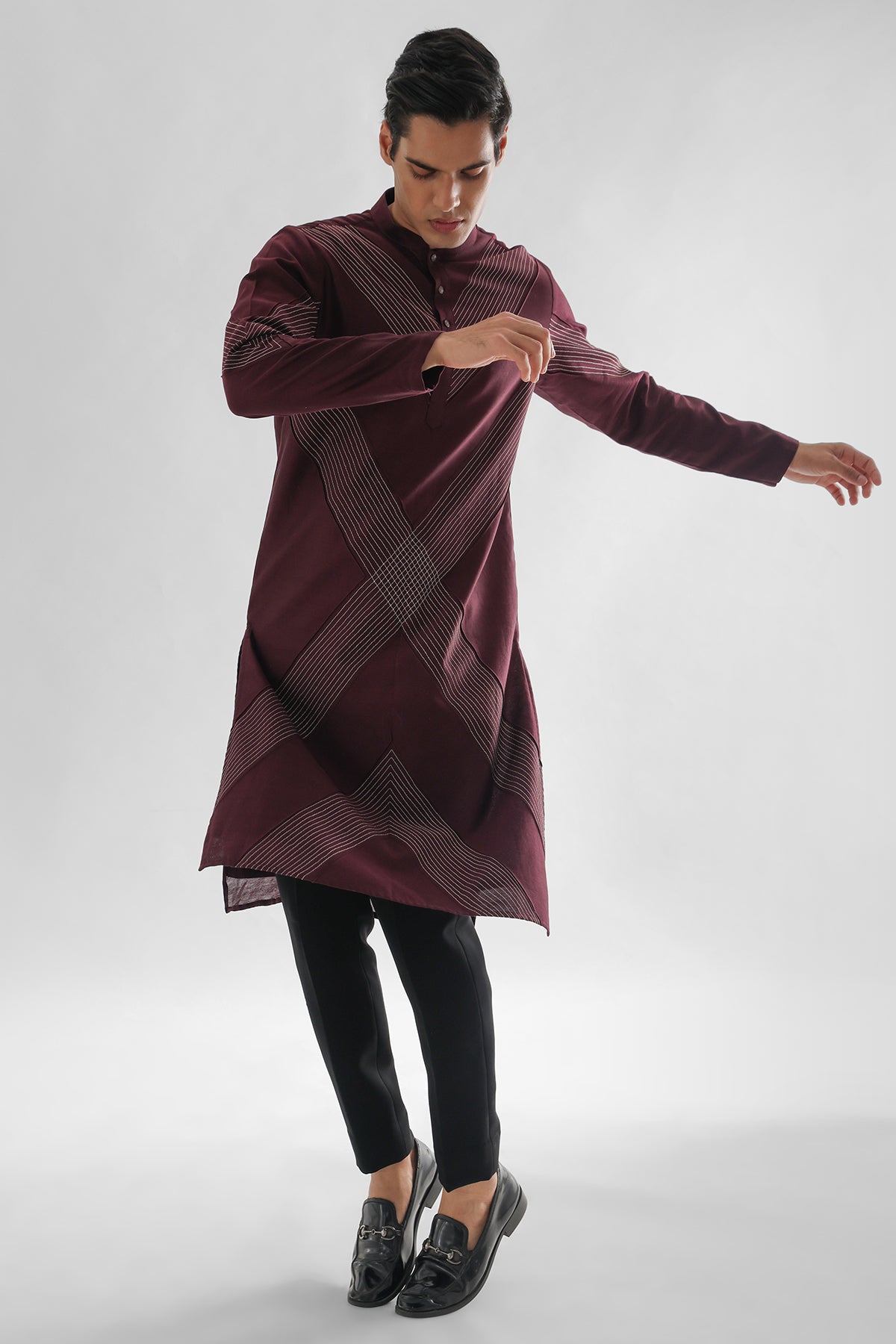 Wine Cross Stitch Kurta & Pants