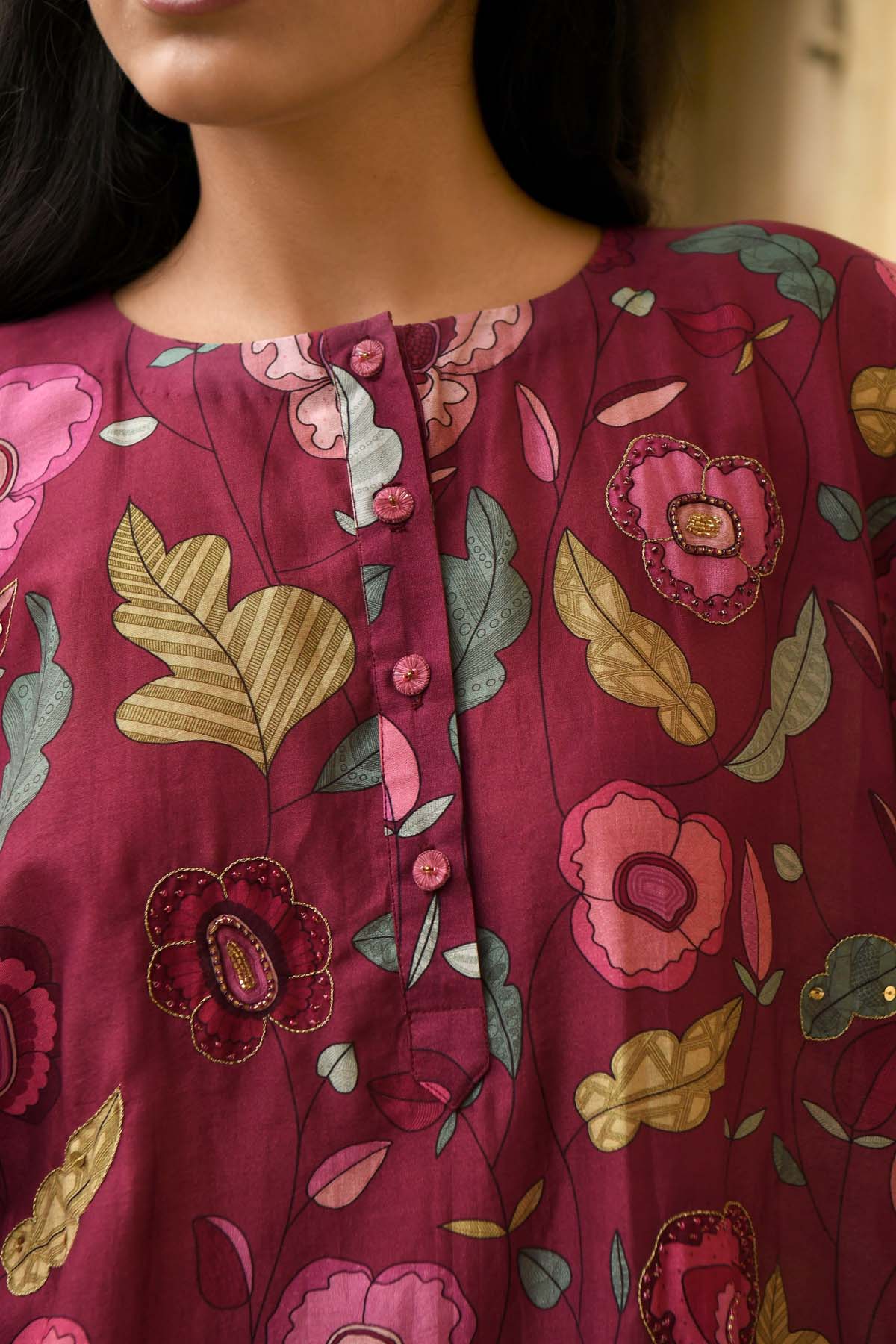 Wine Digital Printed Kurta Set