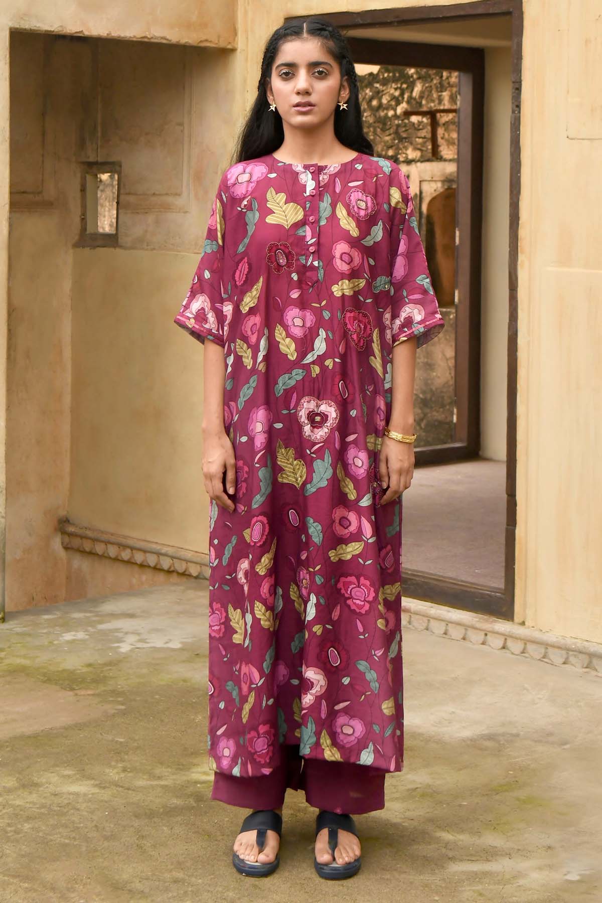 Wine Digital Printed Kurta Set