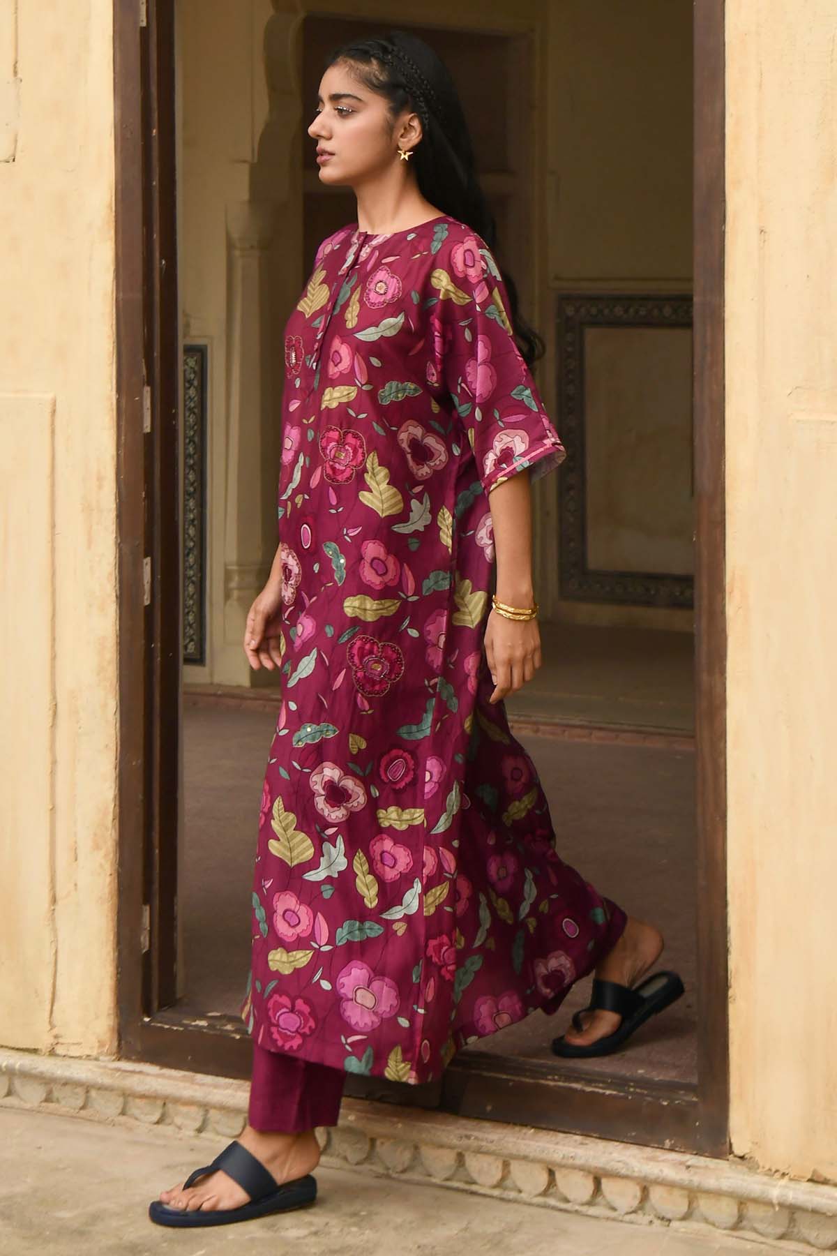 Wine Digital Printed Kurta Set