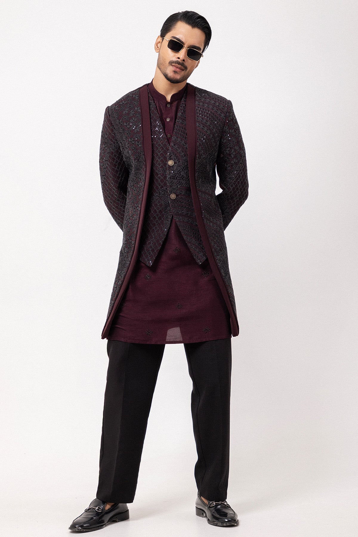 Buy Wine Dori And Sequins Jakcet for men by Paarsh Atelier online available at scrollnshops