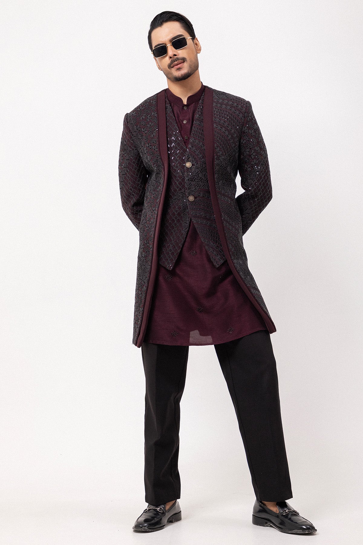 Wine Dori And Sequins Jakcet