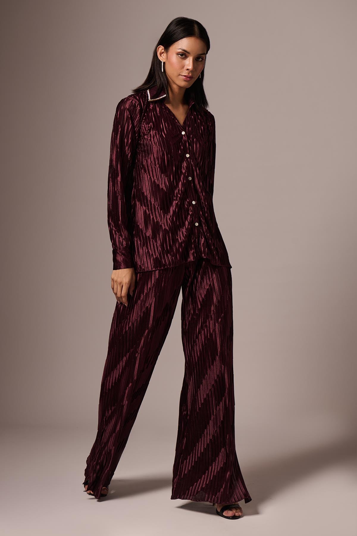 Wine Embellished Co-ord Set