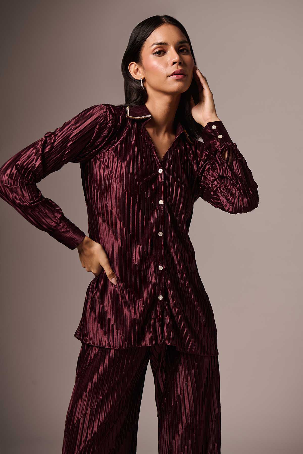 Wine Embellished Co-ord Set